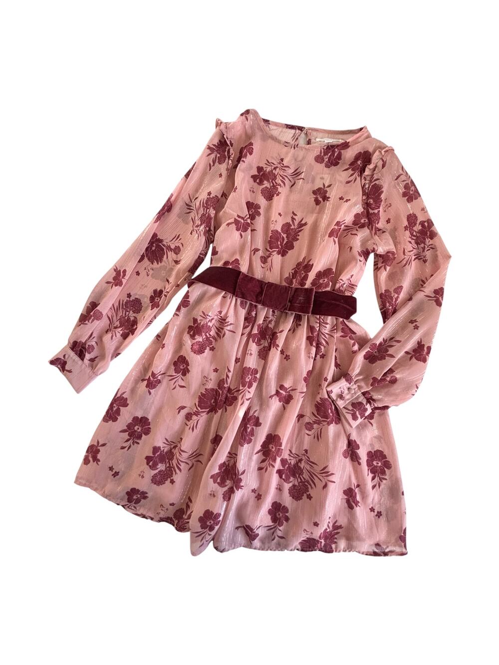 Coco + Jaimeson Freddie Pink Floral Belted Bow Mini Dress Womens Medium Metallic